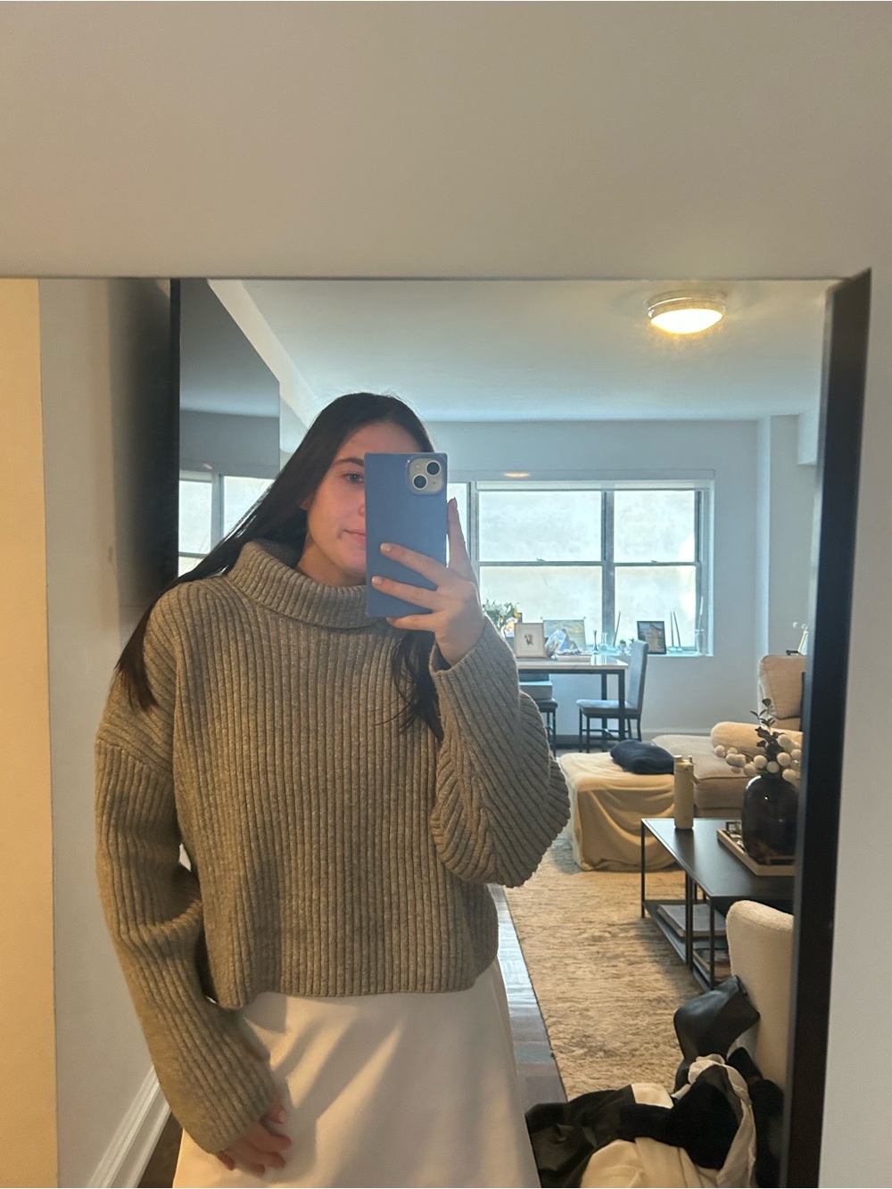 H&M Olive Ribbed Cowl Neck Sweater